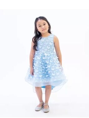 Rare Editions Light Blue Butterfly Overlay Dress